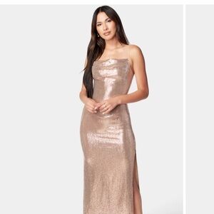 bebe Gold Sequin Gown